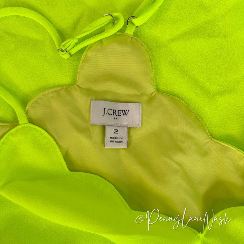 J Crew Scalloped Edge Cami Tank NEON Yellow/Green - Picture 4 of 8